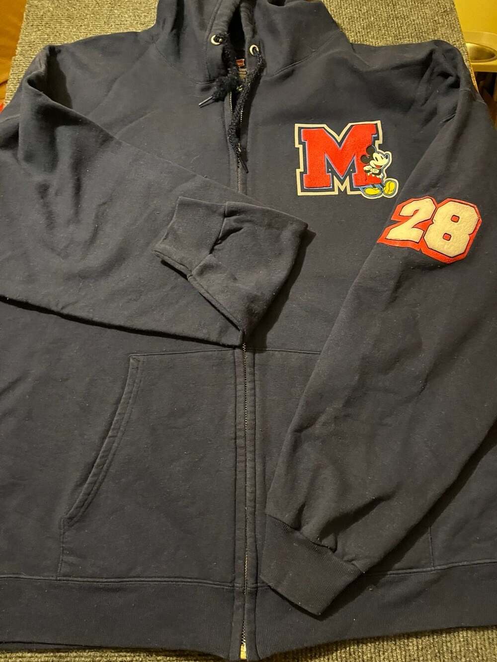 Disney Parks Mickey Mouse Varsity Style Hoodie 2XL Black EcoSmart Hanes